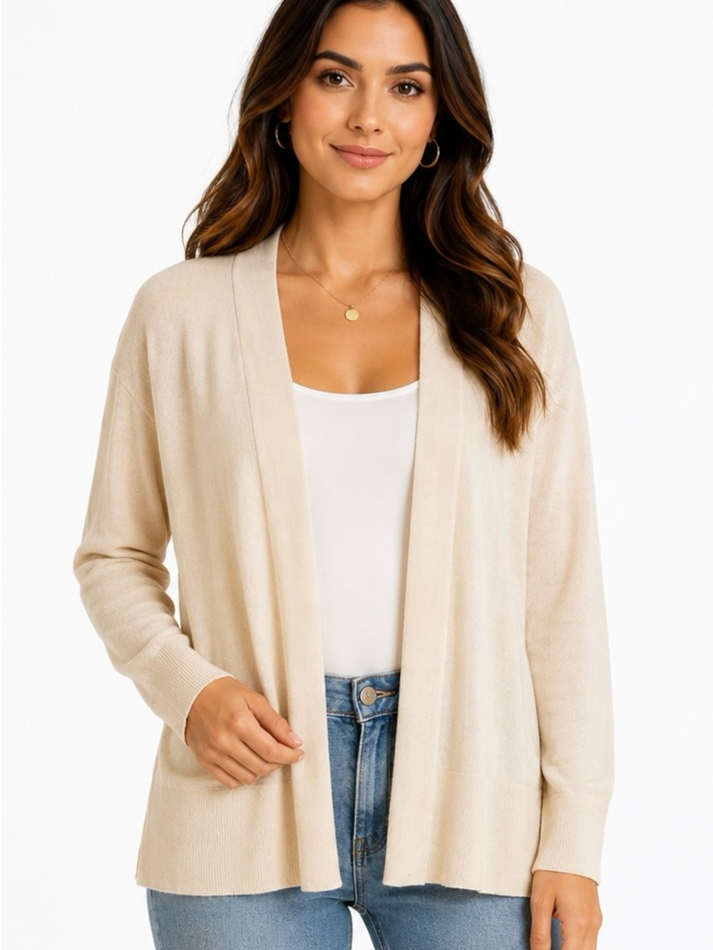 Aprsfn Women's Open Front Lightweight
Cardigan Sweater - Cream/Ivory